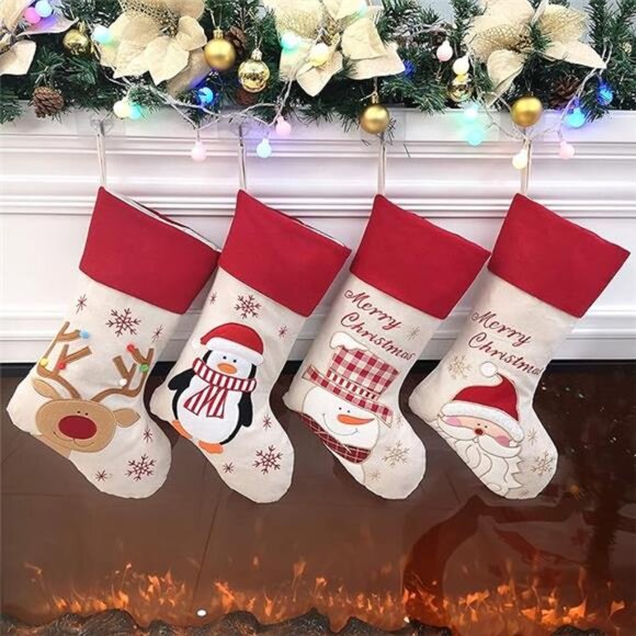 18'' Rustic Christmas Stockings Set of 4 Felt Santa Reindeer Snowman Stockings - Picture 7 of 7